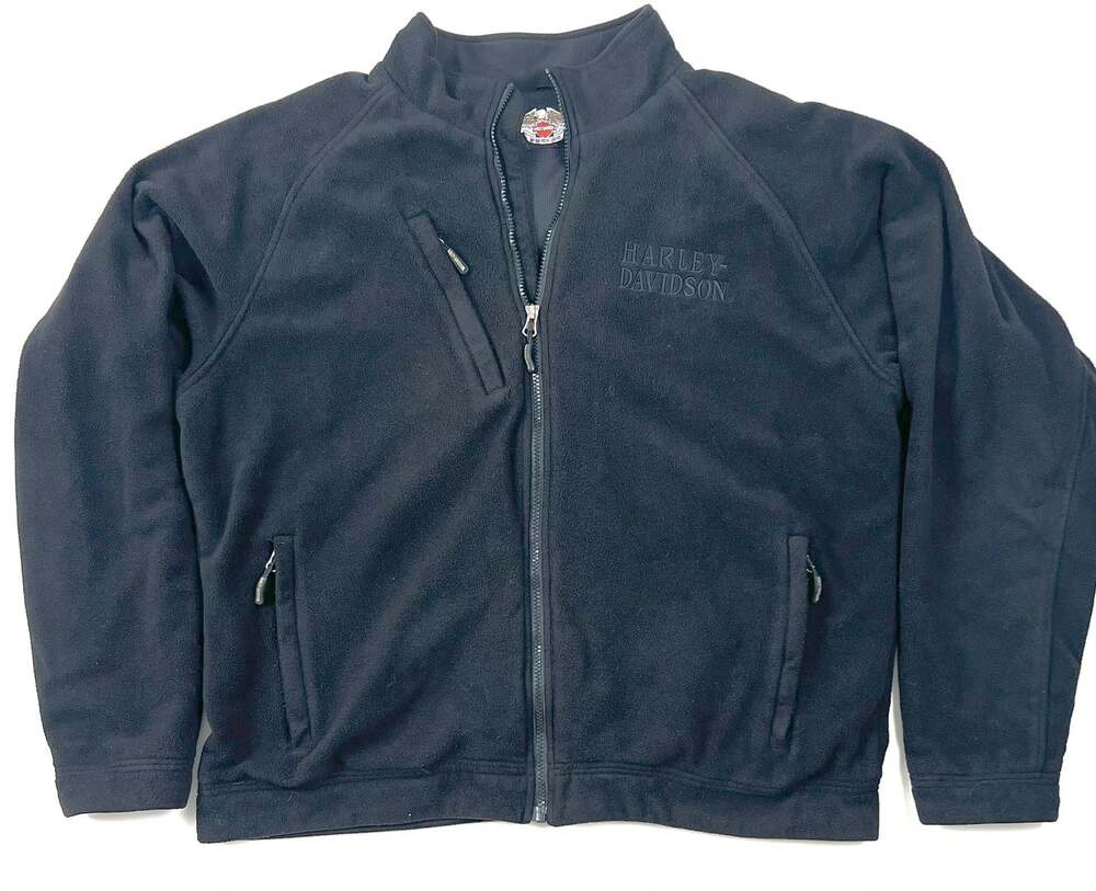 Harley Davidson Mens Black Full Zip Fleece Jacket with Chest Pocket